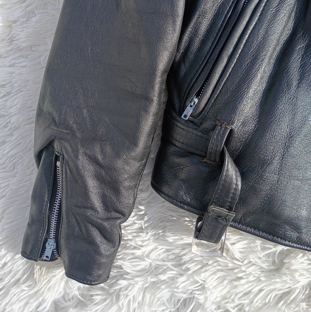 Steer Brand Black Leather Moto Jacket Belted Zip Front Size 14 USA - Picture 3 of 15